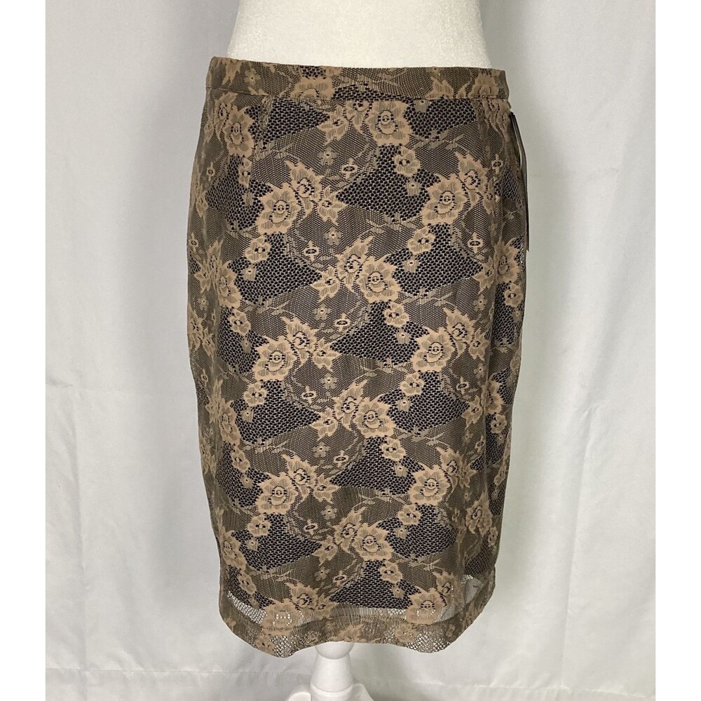 Lapis Medium Tan Black Lace Pencil Skirt Stretch NWT